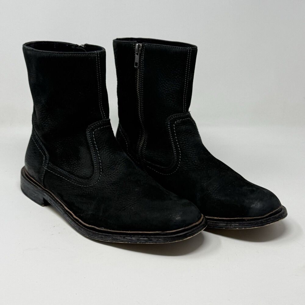 Aston Grey Warfield Boots Mens 10 Black Pebbled Leather Side Zip Hipster